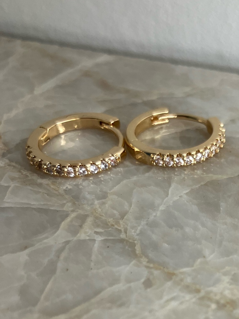 14K Gold CZ Pavé Tennis Huggie Hoop Earrings 10mm | Minimalist Gold Hoops